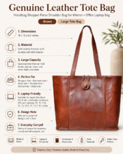 Leather Tote Bag, Shoulder, Handbag, Purse, Work Laptop Bag - Image 10