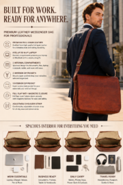 Leather Messenger Bag/Laptop Bag/Briefcase Bag - Image 3