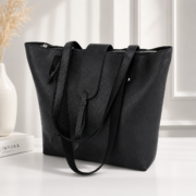 Women's Black Leather Tote Bag Large Work Office Laptop Shoulder Purse