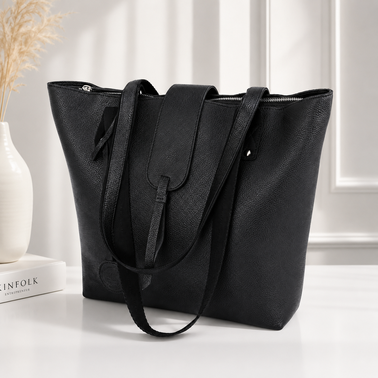 ChatGPT Image Jul 19, 2026, 01_01_52 AM Women's Black Leather Tote Bag Large Work Office Laptop Shoulder Purse - Image 1