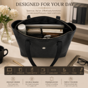Women's Black Leather Tote Bag Large Work Office Laptop Shoulder Purse - Image 4