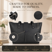 Women's Black Leather Tote Bag Large Work Office Laptop Shoulder Purse - Image 6