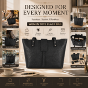 Women's Black Leather Tote Bag Large Work Office Laptop Shoulder Purse - Image 8