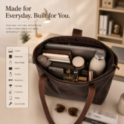 Women's Brown Leather Tote Bag Large Work Office Laptop Shoulder Purse Shopper - Image 7