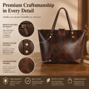 Women's Brown Leather Tote Bag Large Work Office Laptop Shoulder Purse Shopper - Image 8