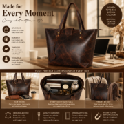 Women's Brown Leather Tote Bag Large Work Office Laptop Shoulder Purse Shopper - Image 9