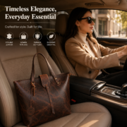 Women's Brown Leather Tote Bag Large Work Office Laptop Shoulder Purse Shopper - Image 4