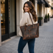 Women's Brown Leather Tote Bag Large Work Office Laptop Shoulder Purse Shopper - Image 3