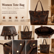Women's Brown Leather Tote Bag Large Work Office Laptop Shoulder Purse Shopper - Image 10