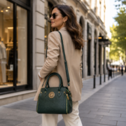 Genuine Leather Women's Satchel Handbag Crossbody Shoulder Tote Purse Green Bag - Image 6