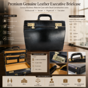 Genuine Leather Executive Briefcase Attache Case Dual Combination Lock Black 16 - Image 7
