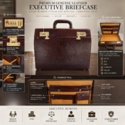 Genuine Leather Executive Briefcase Attache Case Dual Combination Lock Black 16 - Image 7