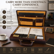 Genuine Leather Executive Briefcase Attache Case Dual Combination Lock Black 16 - Image 10