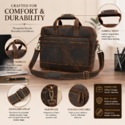 15" Full Grain Leather Laptop Bag Messenger Briefcase Work Office Shoulder Bag - Image 6