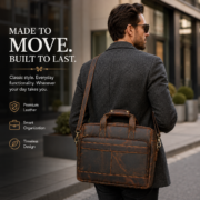 15" Full Grain Leather Laptop Bag Messenger Briefcase Work Office Shoulder Bag - Image 5