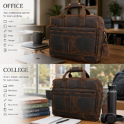 15" Full Grain Leather Laptop Bag Messenger Briefcase Work Office Shoulder Bag - Image 7