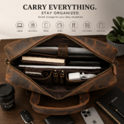 15" Full Grain Leather Laptop Bag Messenger Briefcase Work Office Shoulder Bag - Image 9