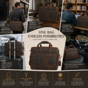 15" Full Grain Leather Laptop Bag Messenger Briefcase Work Office Shoulder Bag - Image 10