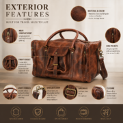 Full Grain Leather Duffle Bag Travel Weekender Overnight Gym Carry On Bag - Image 10