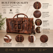 Full Grain Leather Duffle Bag Travel Weekender Overnight Gym Carry On Bag - Image 9