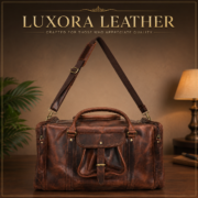 Full Grain Leather Duffle Bag Travel Weekender Overnight Gym Carry On Bag - Image 2