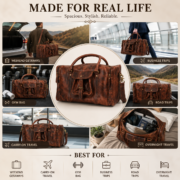 Full Grain Leather Duffle Bag Travel Weekender Overnight Gym Carry On Bag - Image 12