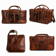 Full Grain Leather Duffle Bag Travel Weekender Overnight Gym Carry On Bag - Image 5