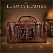 Full Grain Leather Duffle Bag Travel Weekender Overnight Gym Carry On Bag - Image 3