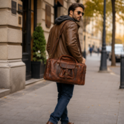 Full Grain Leather Duffle Bag Travel Weekender Overnight Gym Carry On Bag - Image 6