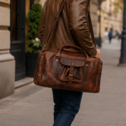 Full Grain Leather Duffle Bag Travel Weekender Overnight Gym Carry On Bag - Image 11