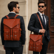 Vintage Leather Laptop Backpack Messenger Bag 16" Convertible Rucksack Satchel - Image 6