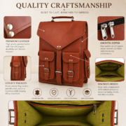 Vintage Leather Laptop Backpack Messenger Bag 16" Convertible Rucksack Satchel - Image 8