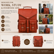 Vintage Leather Laptop Backpack Messenger Bag 16" Convertible Rucksack Satchel - Image 10