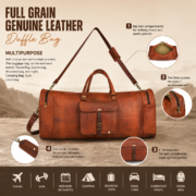 32" Large Vintage Genuine Leather Duffle Bag, Carry On Travel Bag, Overnight Bag - Image 7