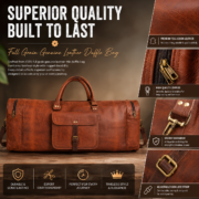 32" Large Vintage Genuine Leather Duffle Bag, Carry On Travel Bag, Overnight Bag - Image 9