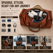 32" Large Vintage Genuine Leather Duffle Bag, Carry On Travel Bag, Overnight Bag - Image 8