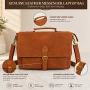 16" Genuine Leather Messenger Laptop Bag Briefcase Office Work Shoulder Satchel - Image 12
