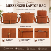 16" Genuine Leather Messenger Laptop Bag Briefcase Office Work Shoulder Satchel - Image 9