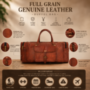24" Full Grain Leather Duffel Bag Travel Gym Weekender Carry On Overnight Bag - Image 8