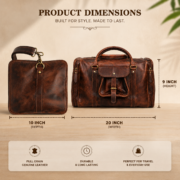 Full Grain Leather Duffle Bag Travel Weekender Overnight Gym Carry On Bag - Image 7