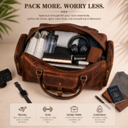 Full Grain Leather Duffle Bag Travel Weekender Overnight Gym Carry On Bag - Image 8