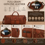 24" Full Grain Leather Duffel Bag Travel Gym Weekender Carry On Overnight Bag - Image 9