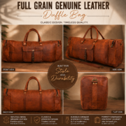 32" Large Vintage Genuine Leather Duffle Bag, Carry On Travel Bag, Overnight Bag - Image 5