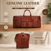 24" Full Grain Leather Duffel Bag Travel Gym Weekender Carry On Overnight Bag - Image 6