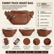Leather Fanny Pack Waist Bag Genuine Leather Belt Bag Crossbody Sling Men Women - Image 7