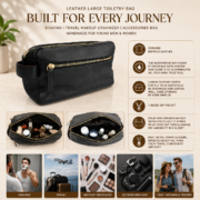 Leather Large Toiletry Bag Dopp Kit Travel Makeup Organizer Shaving Bag Gift - Image 8