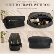 Leather Large Toiletry Bag Dopp Kit Travel Makeup Organizer Shaving Bag Gift - Image 6