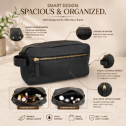 Leather Large Toiletry Bag Dopp Kit Travel Makeup Organizer Shaving Bag Gift - Image 9