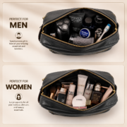 Leather Large Toiletry Bag Dopp Kit Travel Makeup Organizer Shaving Bag Gift - Image 7