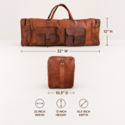 32" Large Vintage Genuine Leather Duffle Bag, Carry On Travel Bag, Overnight Bag - Image 5